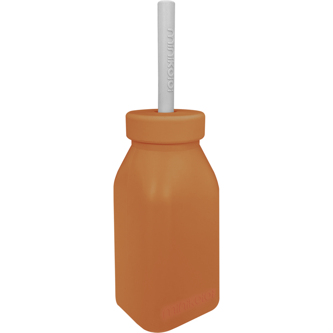 Minikoioi Silicone Bottle & Straw - Woody Brown/Powder Grey-Mountain Baby
