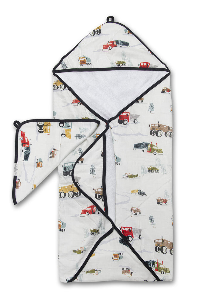 LouLou Lollipop Hooded Towel Set - Happy Trucks-Mountain Baby