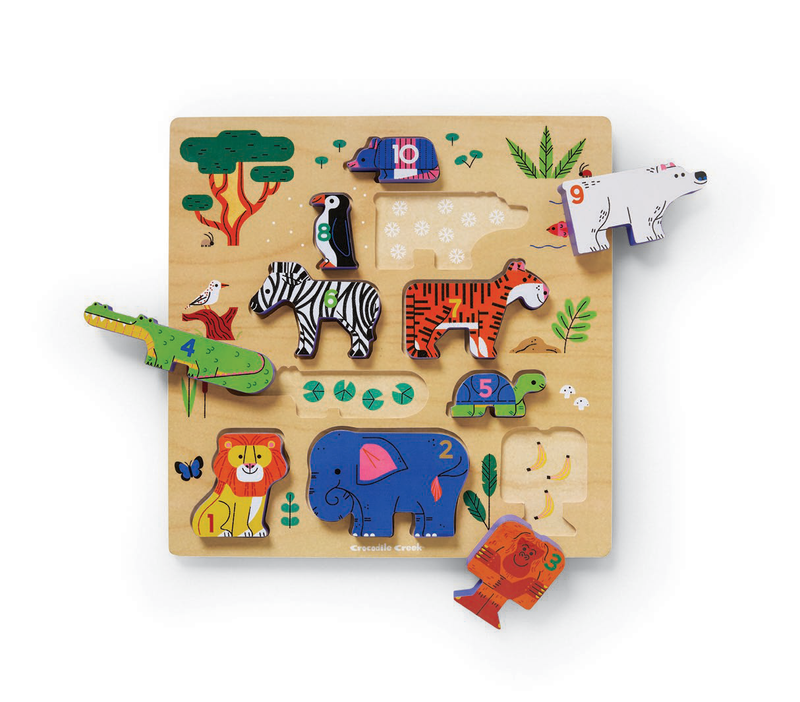Crocodile Creek Wooden Puzzle - Stacking 10pc 123 Zoo-Mountain Baby
