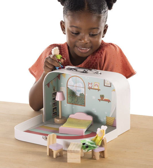 Hearthsong Rainbow Cottage Travel Dollhouse Set w/ Dolls & Furniture-Mountain Baby