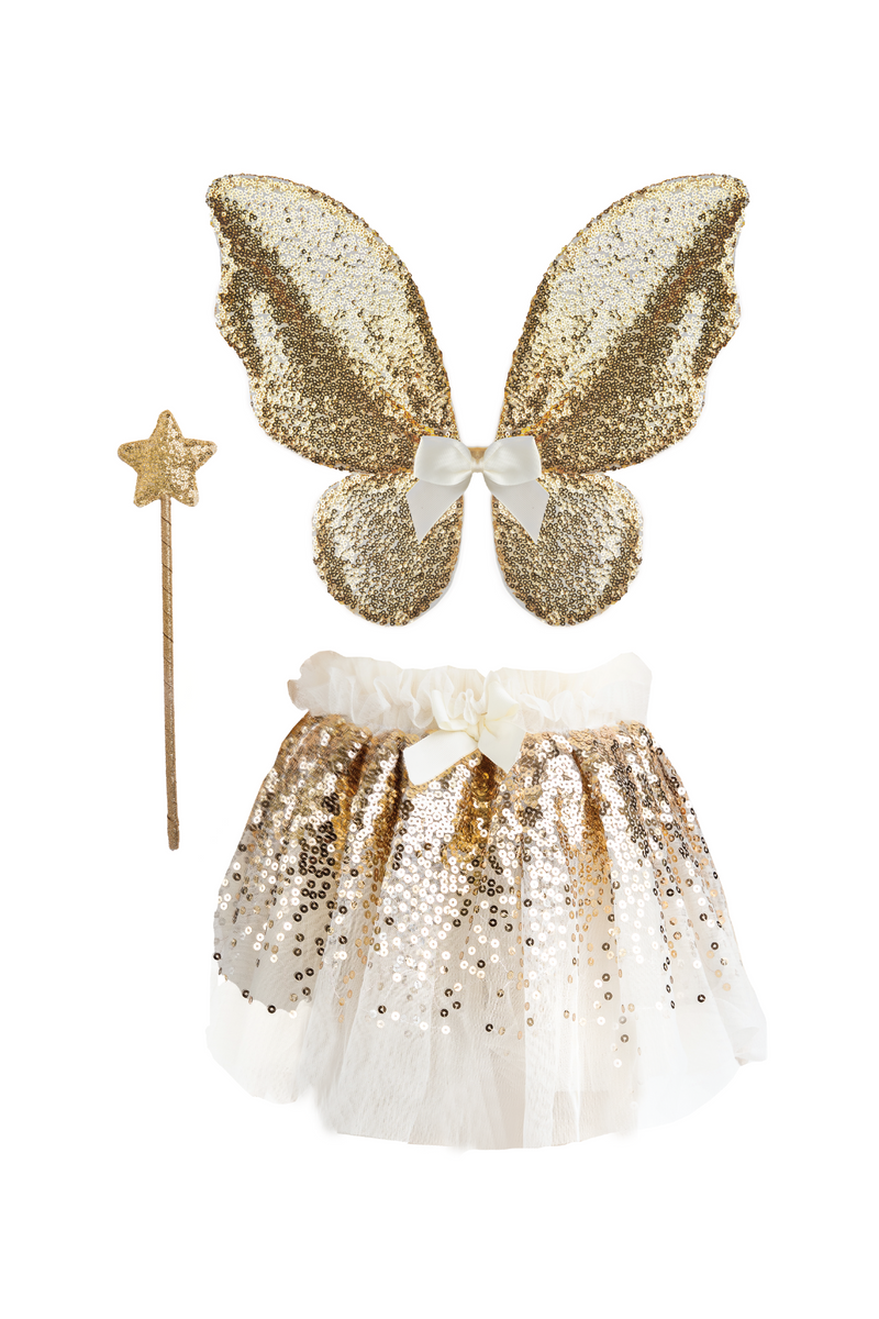 Great Pretenders Costumes - Gracious Gold Sequins Skirt, Wings & Wand Set-Mountain Baby