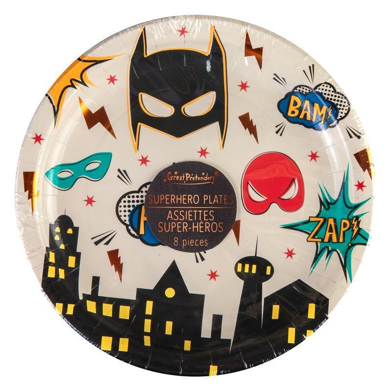 Great Pretenders Party Supplies - Paper Plates 8pk - Superhero - Large-Mountain Baby