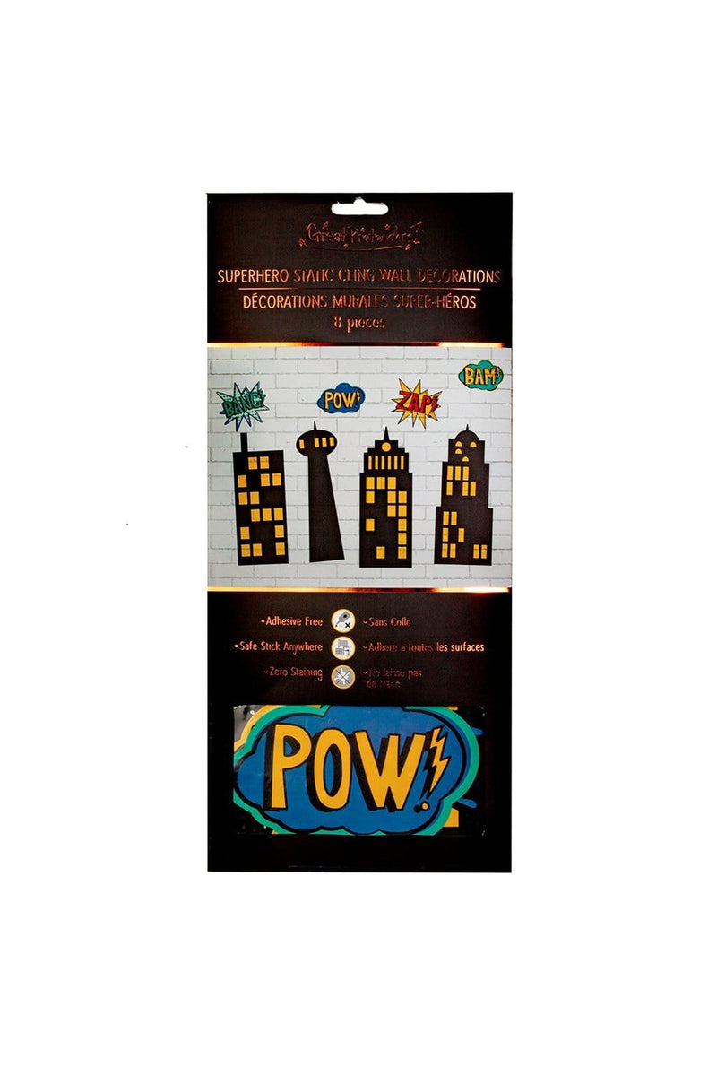 Great Pretenders Party Supplies - Static Cling Wall Decorations - Superhero Buildings-Mountain Baby