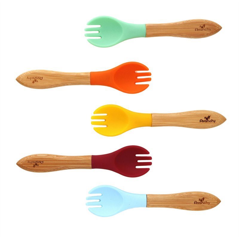 Avanchy Bamboo Baby Fork 5 pack - Blue Set-Mountain Baby