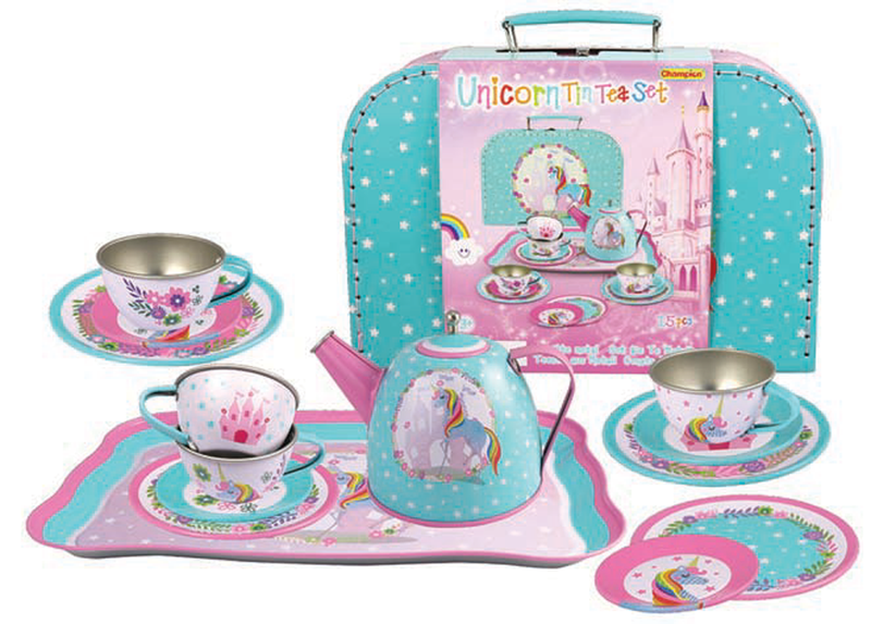 Children's Tin Tea Set w/ Carry Case - Unicorn-Mountain Baby