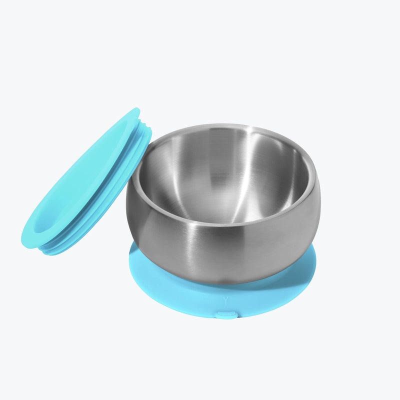 Avanchy Stainless Steel Suction Bowl & Lid Set - Blue-Mountain Baby