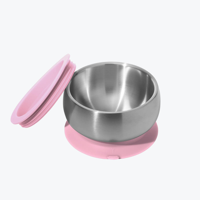 Avanchy Stainless Steel Suction Bowl & Lid Set - Pink-Mountain Baby