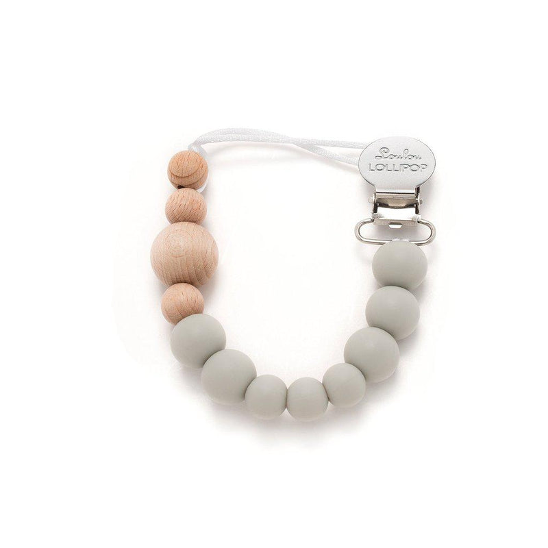 LouLou Lollipop Silicone & Wood Teether & Pacifier Clip - Colour Block - Cool Grey-Mountain Baby