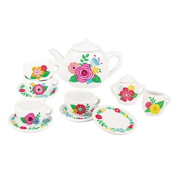 Children's Porcelain Tea Set w/ Carrying Case - Floral-Mountain Baby