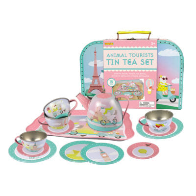 Children's Tin Tea Set w/ Carrying Case - Animal Tourists-Mountain Baby