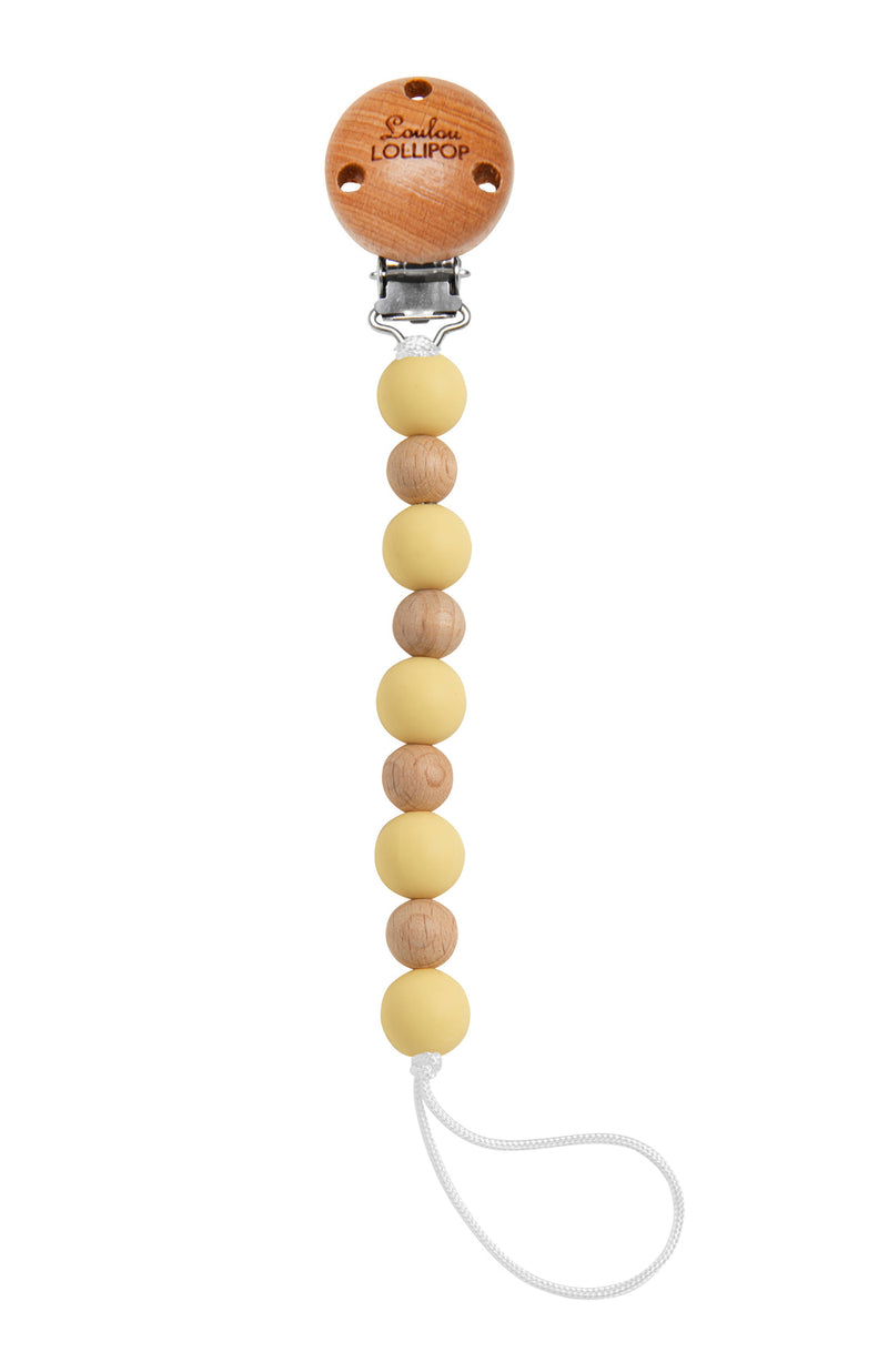 LouLou Lollipop Silicone Teether & Pacifier Clip - Celeste - Sunny Yellow-Mountain Baby