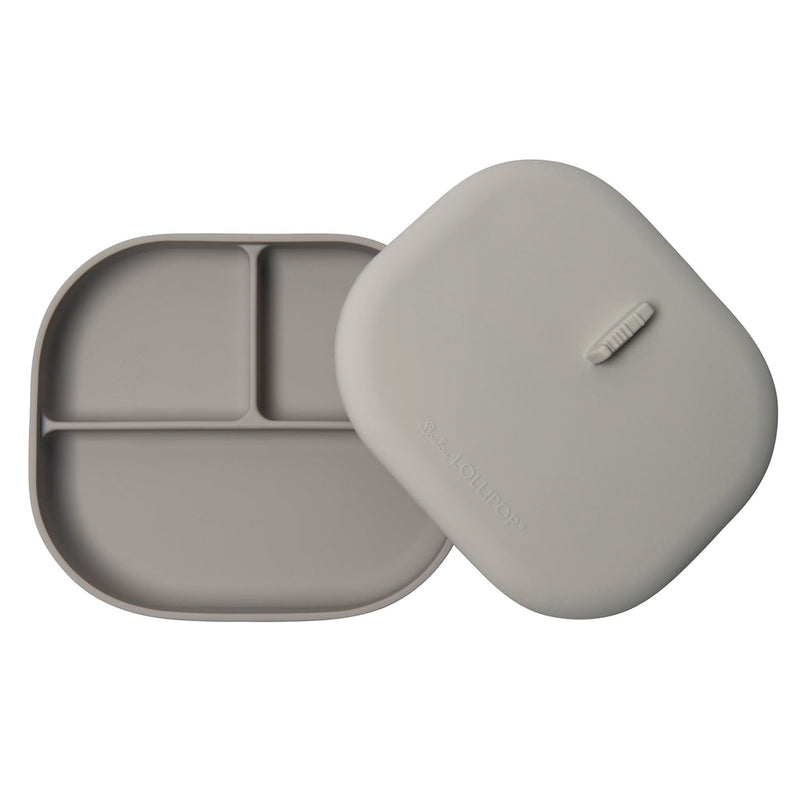 LouLou Lollipop Divided Plate With Lid - Silver Grey-Mountain Baby