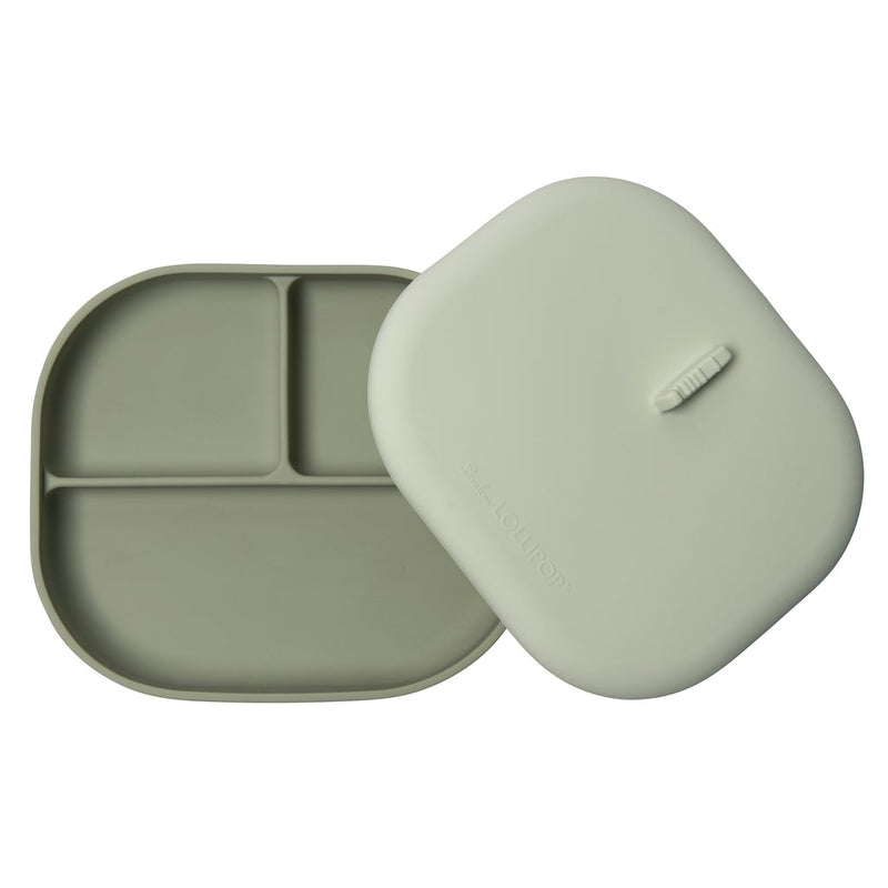 LouLou Lollipop Divided Plate With Lid - Sage Green-Mountain Baby