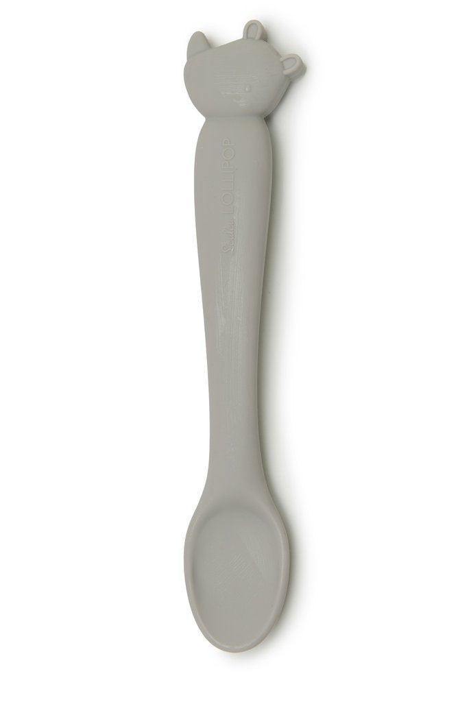 LouLou Lollipop Silicone Feeding Spoon - Silver Grey Rhino-Mountain Baby