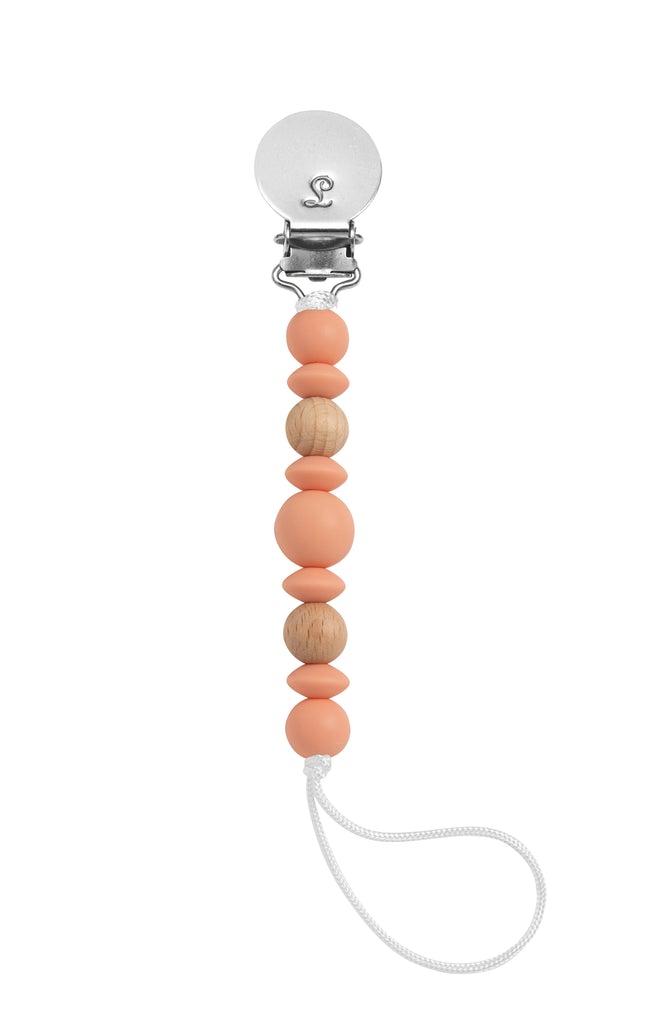 LouLou Lollipop Silicone & Wood Teether & Pacifier Clip - Luna -Coral-Mountain Baby