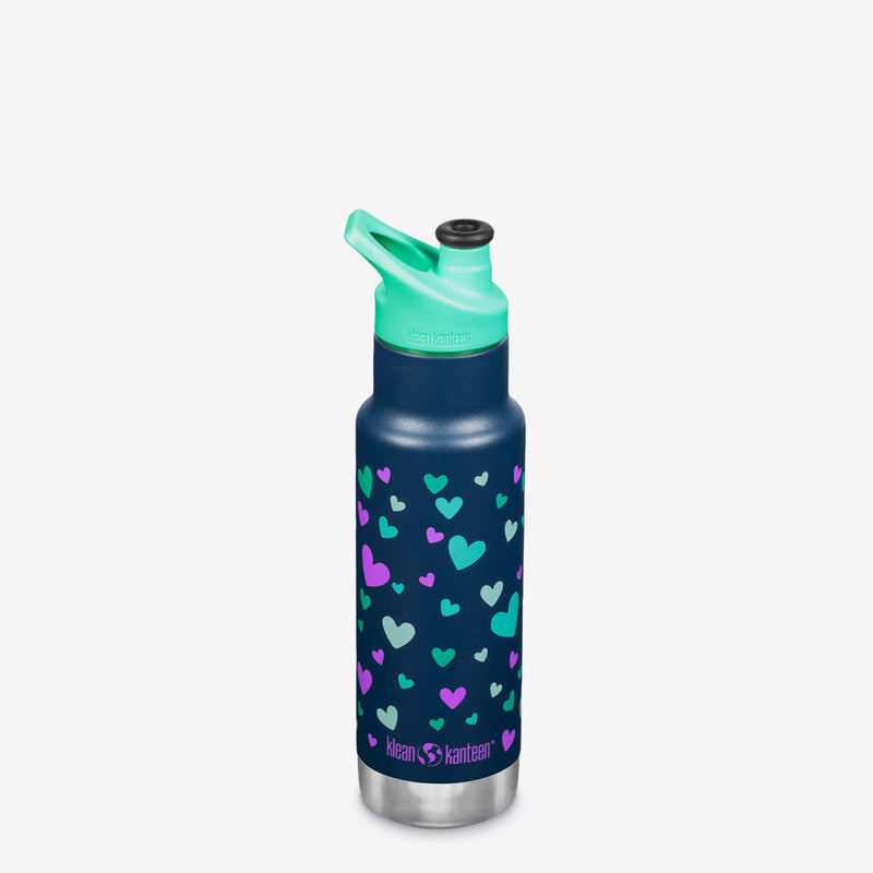 Klean Kanteen Kid Classic Sport Vacuum Insulated 12 oz. Water Bottle - Navy Hearts-Mountain Baby