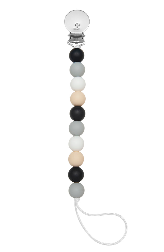 LouLou Lollipop Silicone Teether & Pacifier Clip - Lolli - Black Neutral-Mountain Baby