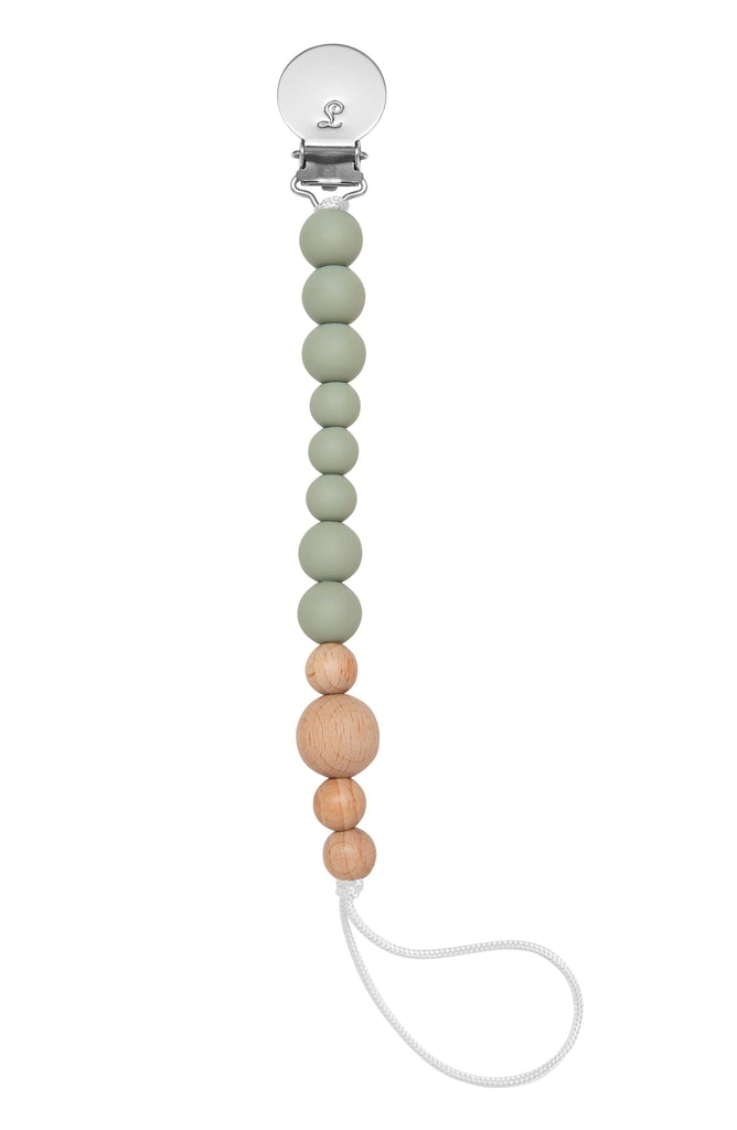 LouLou Lollipop Silicone & Wood Teether & Pacifier Clip - Colour Block - Sage Green-Mountain Baby