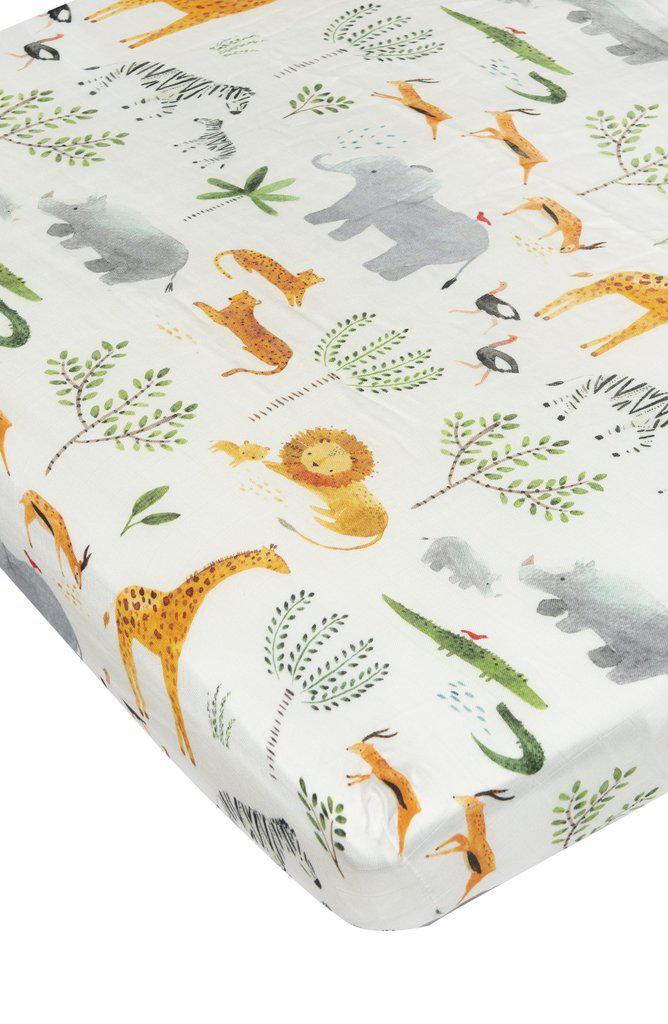 LouLou Lollipop Fitted Crib Sheet - Safari Jungle-Mountain Baby