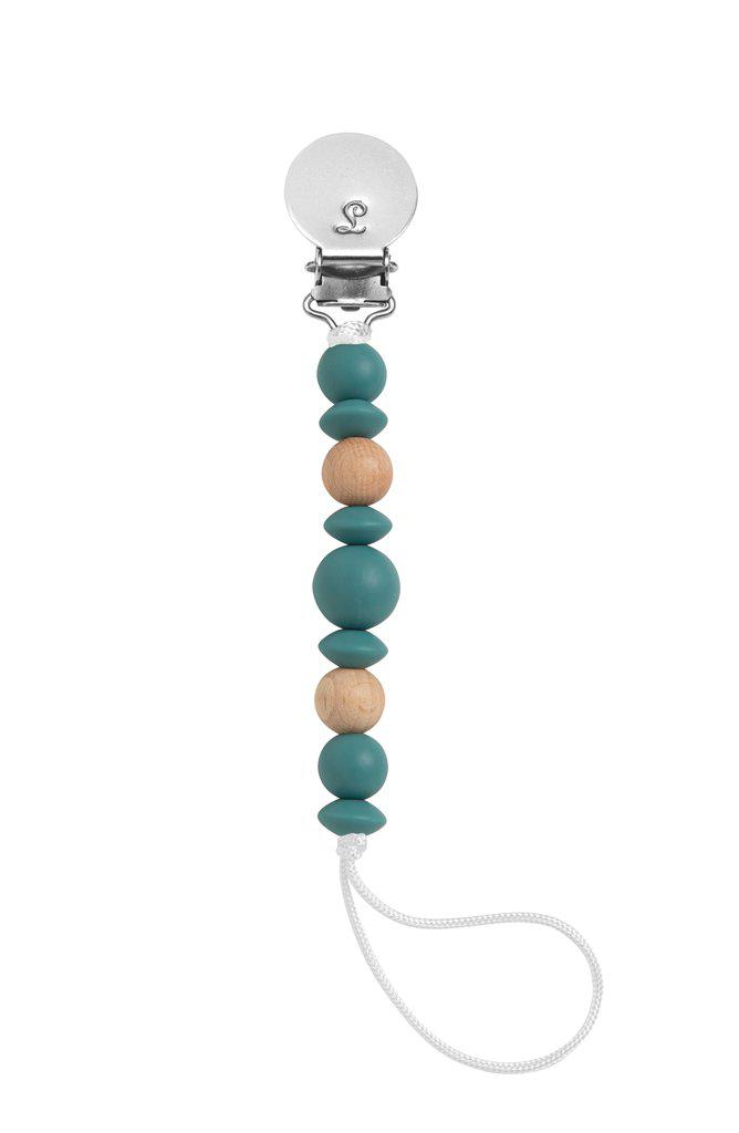 LouLou Lollipop Silicone & Wood Teether & Pacifier Clip - Luna - Teal-Mountain Baby