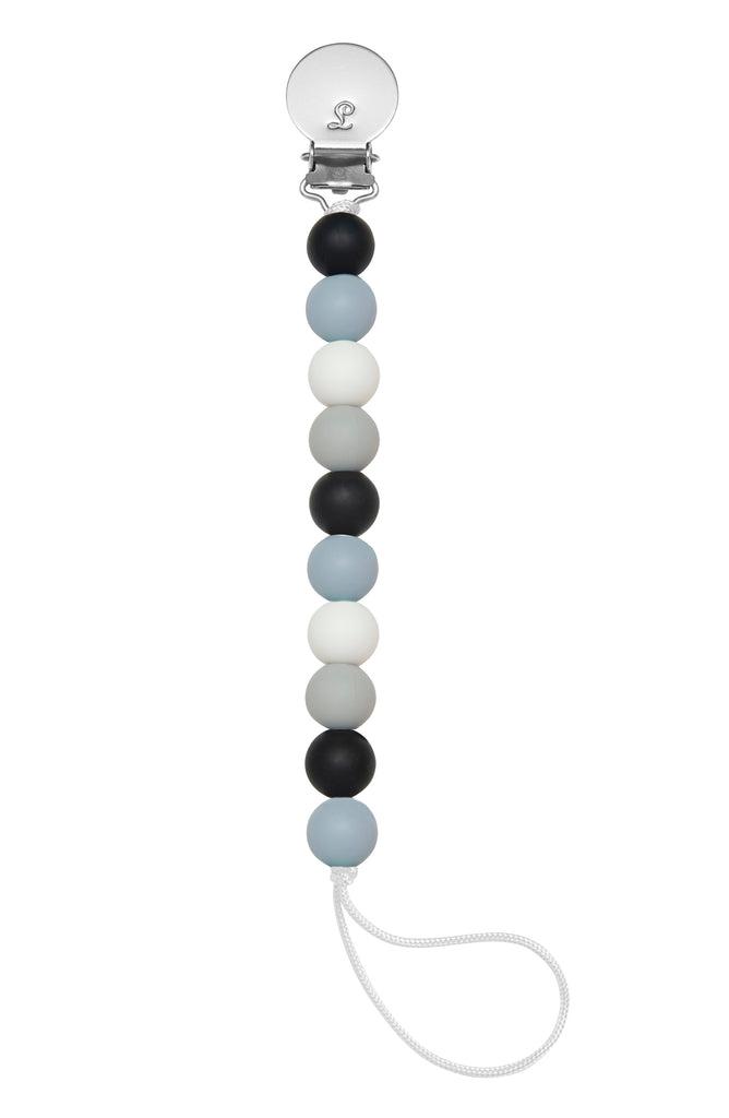 LouLou Lollipop Silicone Teether & Pacifier Clip - Lolli - Black/Blue-Mountain Baby