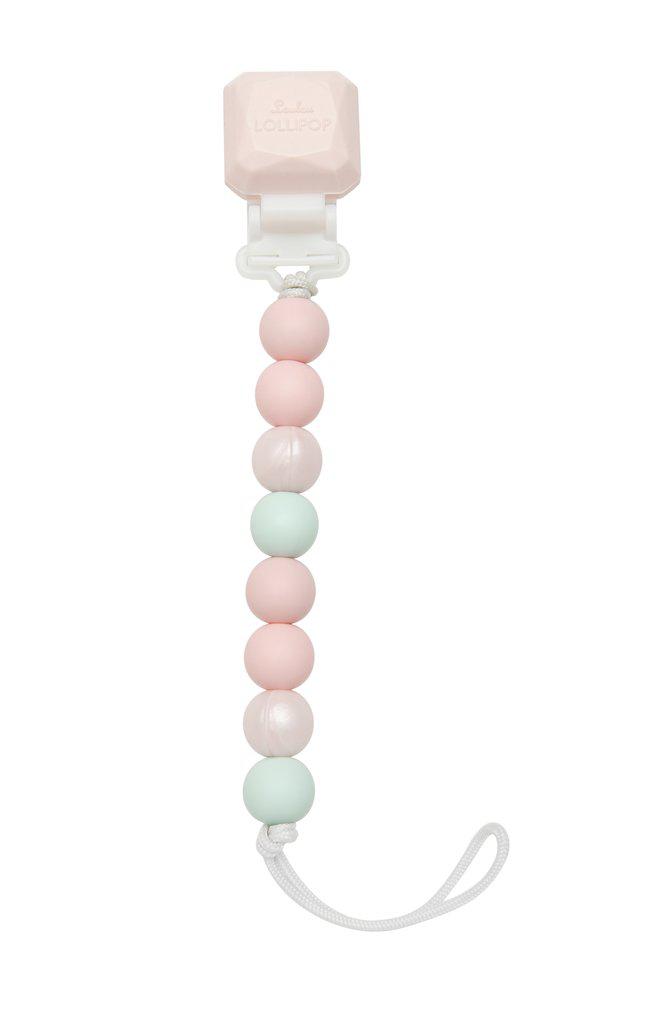 LouLou Lollipop Silicone Teether & Pacifier Clip - Lolli Gem - Pink Mint-Mountain Baby