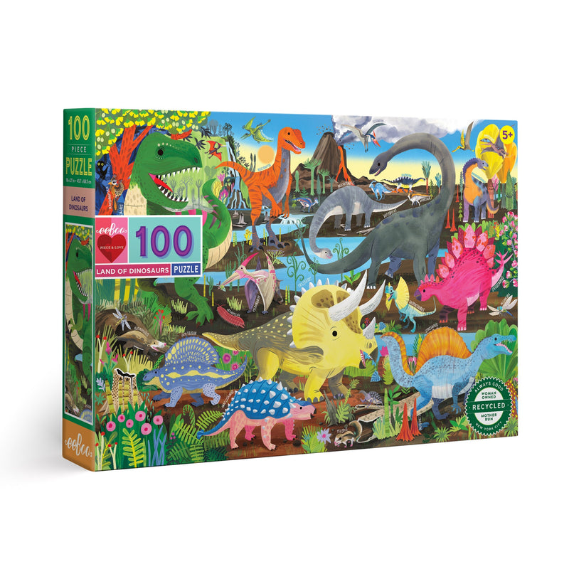 Eeboo Puzzle - 100pc Land Of Dinosaurs-Mountain Baby