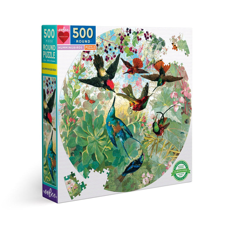 Eeboo Puzzle - 500pc Round Hummingbirds-Mountain Baby