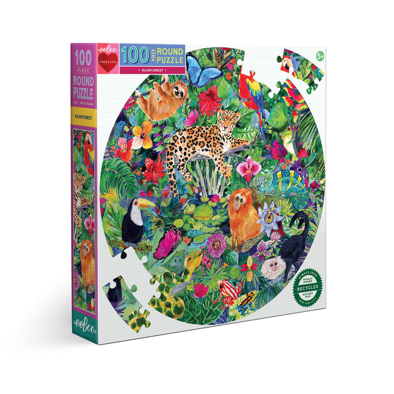 Eeboo Puzzle - 100pc Round Rainforest-Mountain Baby