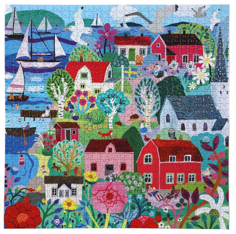 Eeboo Puzzle - 1000pc Swedish Fishing Village-Mountain Baby
