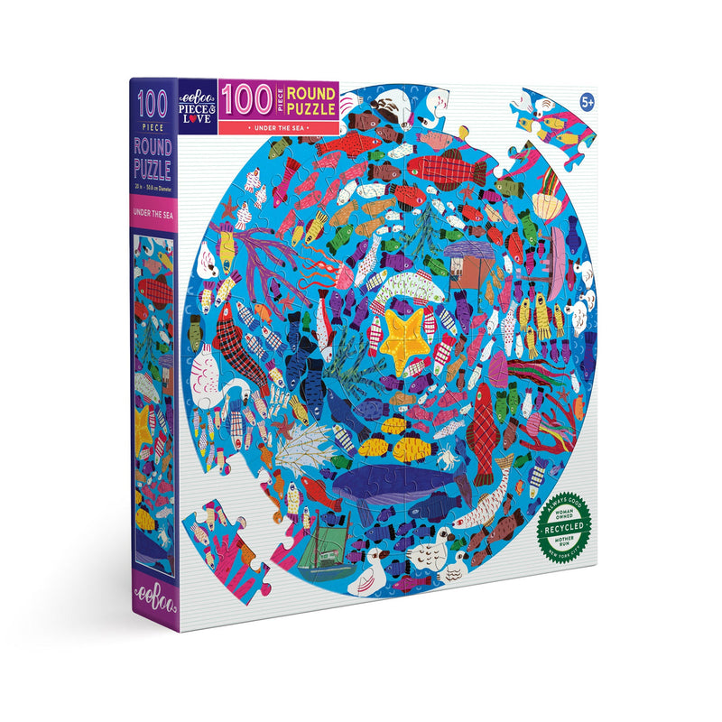 Eeboo Puzzle - 100pc Round Under The Sea-Mountain Baby