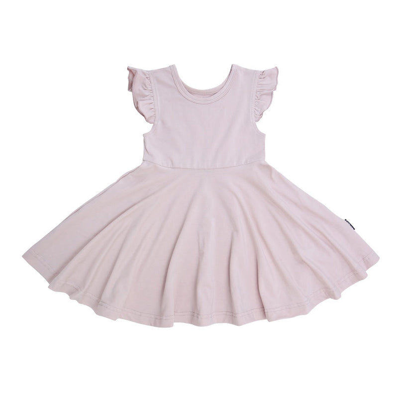 Belan.J Ruffled Sleeves Twirl Dress - Dusty Pink-Mountain Baby