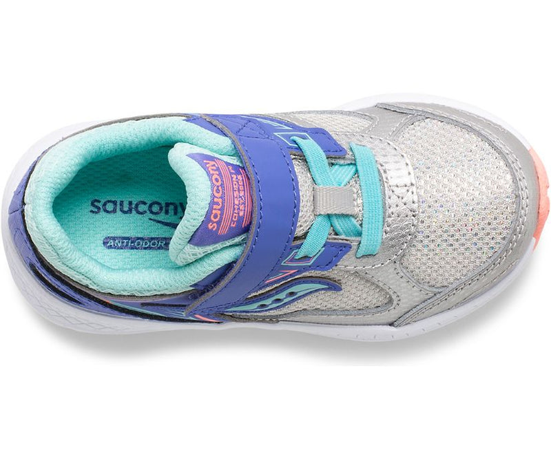 Saucony Cohesion 14 A/C Jr. Runner - Silver/Periwinkle/Turquoise-Mountain Baby