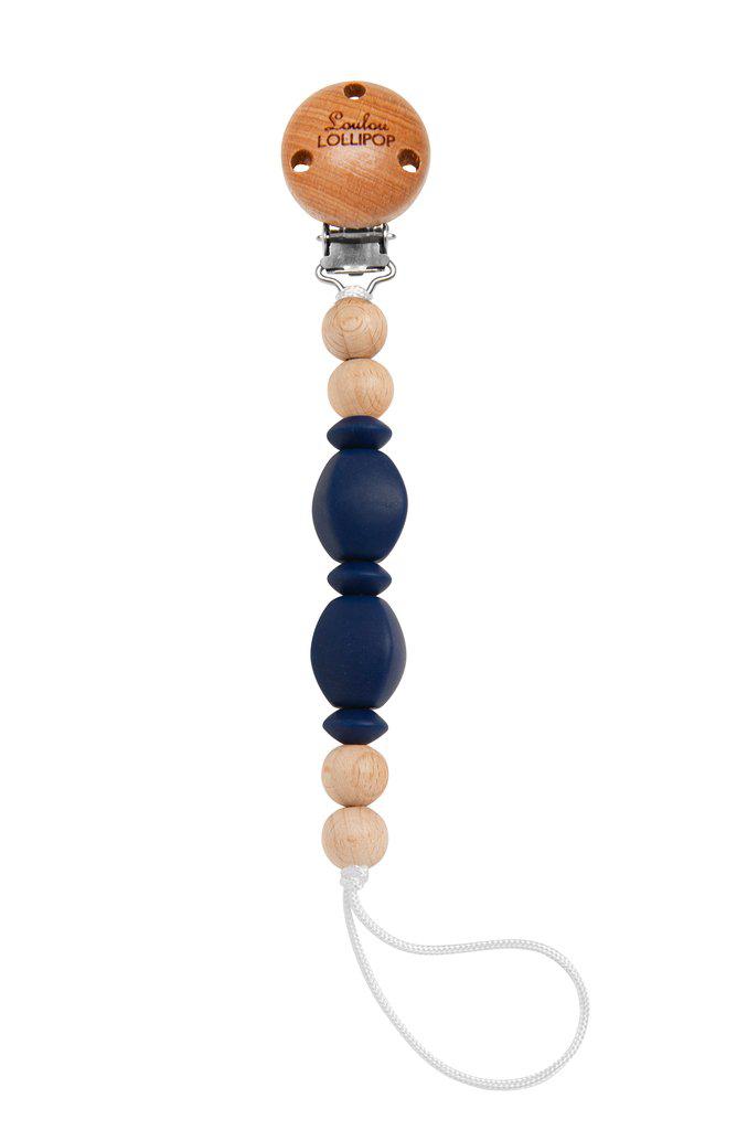 LouLou Lollipop Silicone & Wood Teether & Pacifier Clip - Soleil - Navy-Mountain Baby
