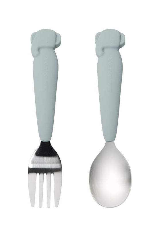 LouLou Lollipop Silicone Kid's Spoon/Fork Set - Blue Elephant-Mountain Baby