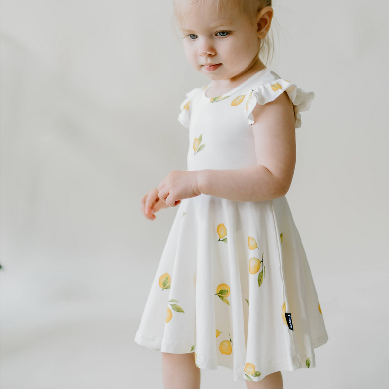 Belan.J Ruffled Sleeves Twirl Dress - Lemons-Mountain Baby