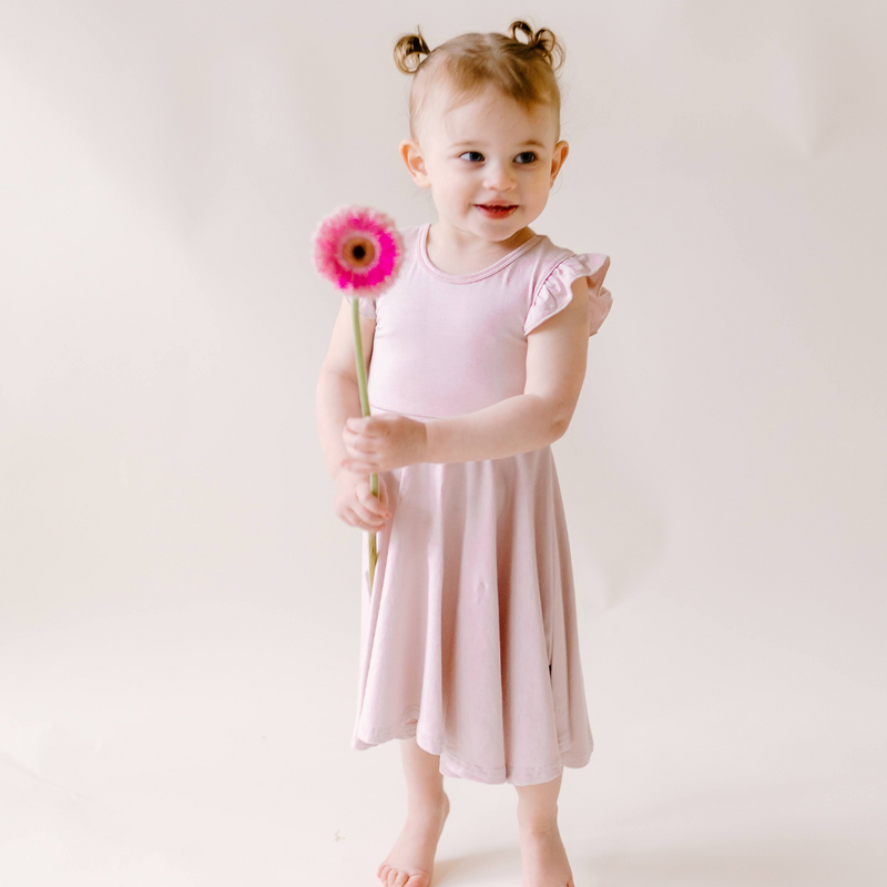 Belan.J Ruffled Sleeves Twirl Dress - Dusty Pink-Mountain Baby