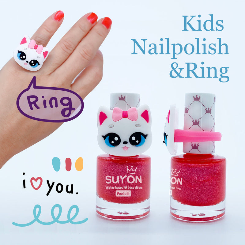 Suyon Water-Based Nail Polish & Ring - Kitty Shimmer Pink-Mountain Baby