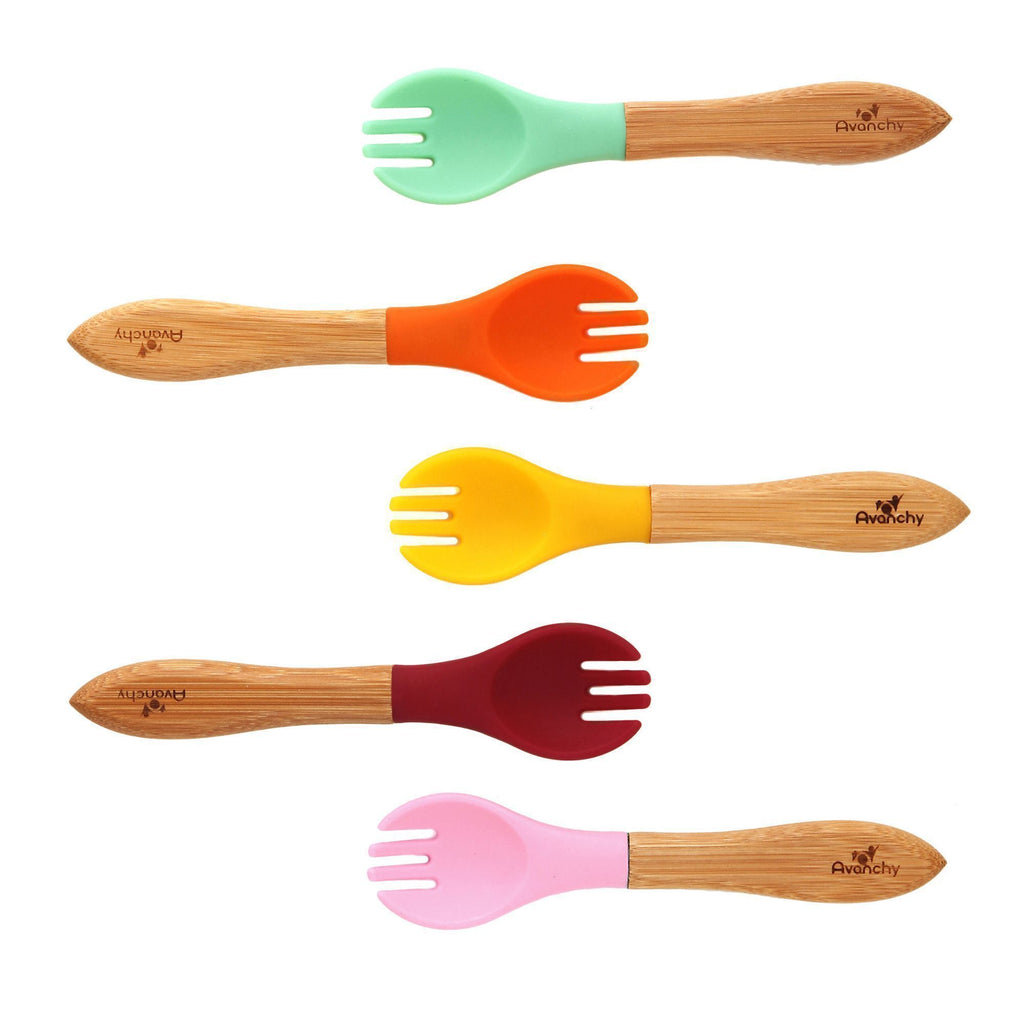 Avanchy Bamboo Baby Fork 5 pack - Pink Set-Mountain Baby