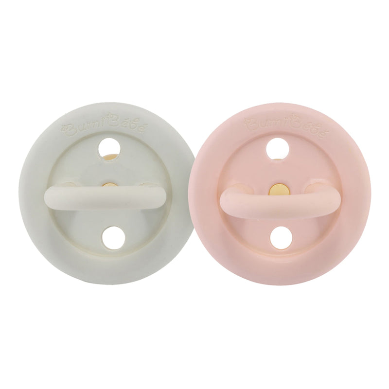 Hevea Soother Pacifier 2-Pack BumiBébé - Round - 0-3M - Rose & Sage-Mountain Baby