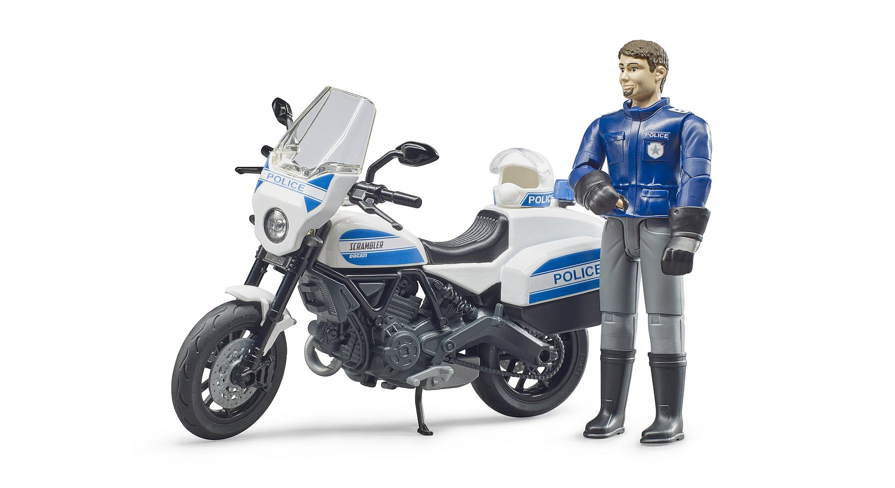Bruder Ducati Scrambler Police Motorcycle with Driver-Mountain Baby