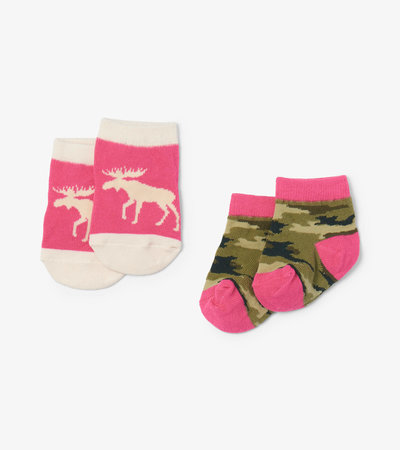 Little Blue House Baby Sock 2 Pack - Camooseflage Pink-Mountain Baby