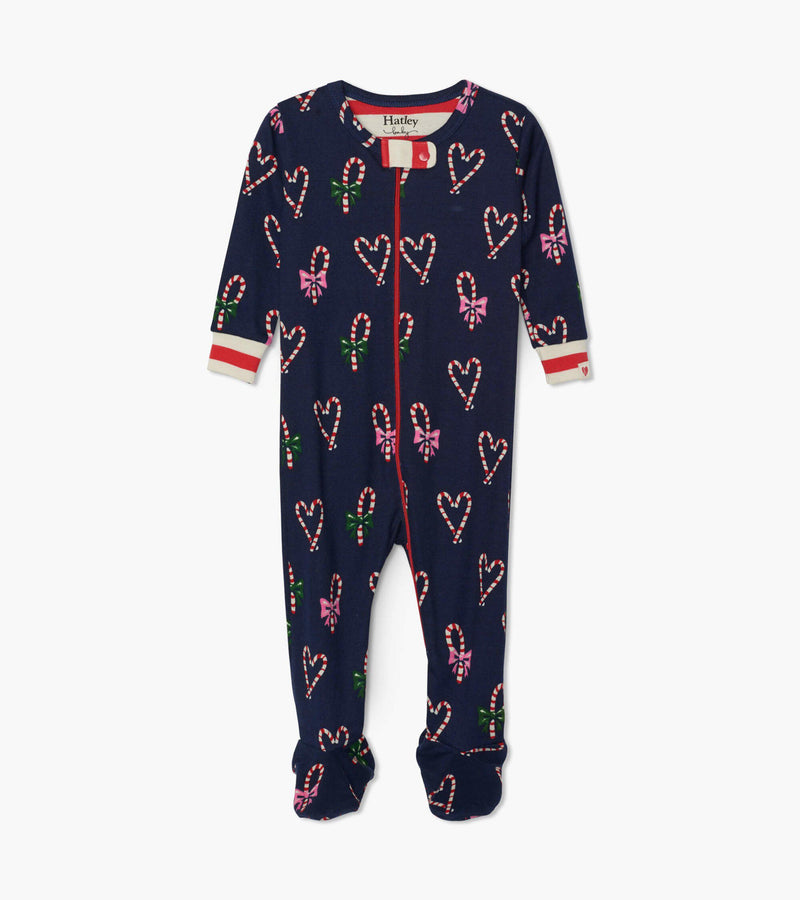Hatley Baby Organic Cotton Footed Coverall - Candy Cane Hearts-Mountain Baby