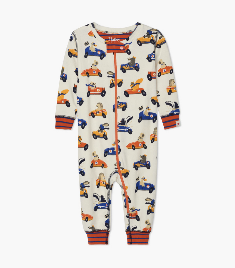 Hatley Baby Organic Cotton Footed Coverall - Racing Animals-Mountain Baby
