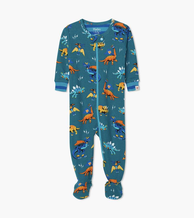 Hatley Baby Organic Cotton Footed Coverall - Superhero Dinos-Mountain Baby