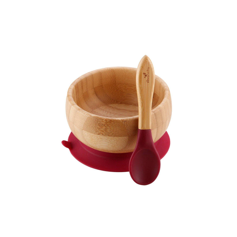 Avanchy StayPut Suction Bamboo Bowl & Spoon Set - Magenta-Mountain Baby