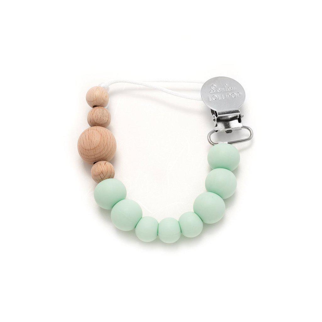 LouLou Lollipop Silicone & Wood Teether & Pacifier Clip - Colour Block - Mint-Mountain Baby