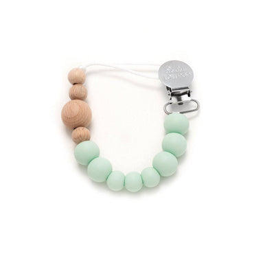 LouLou Lollipop Silicone & Wood Teether & Pacifier Clip - Colour Block - Mint-Mountain Baby