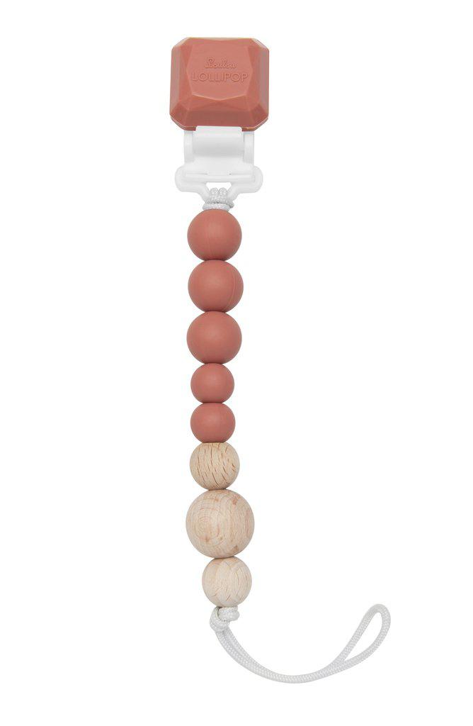 LouLou Lollipop Silicone & Wood Teether & Pacifier Clip - Colour Pop - Terra Cotta-Mountain Baby