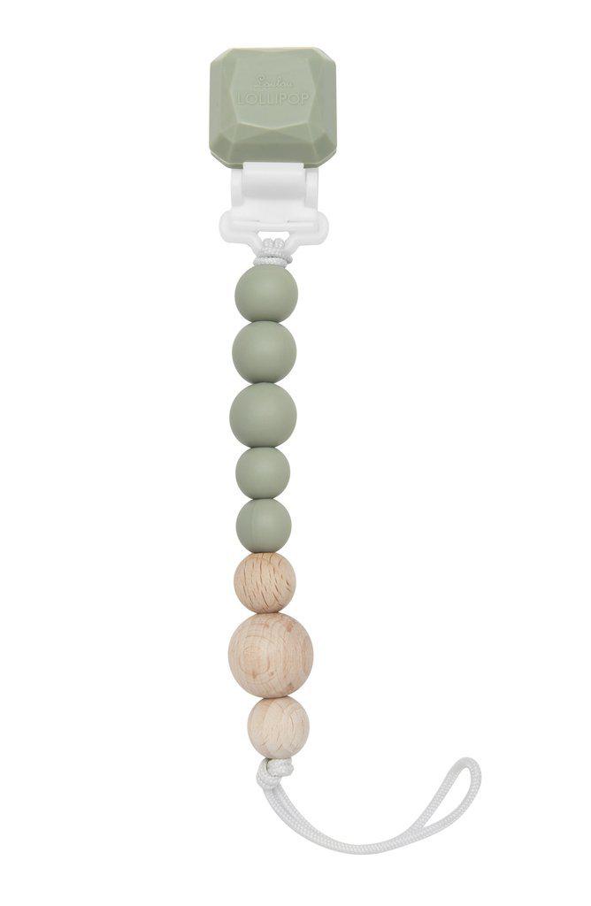 LouLou Lollipop Silicone & Wood Teether & Pacifier Clip - Colour Pop - Silver Sage-Mountain Baby
